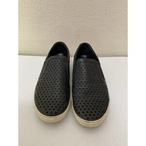 Ecco Soft Black Leather Slip on Sneaker Laser Cut US 8